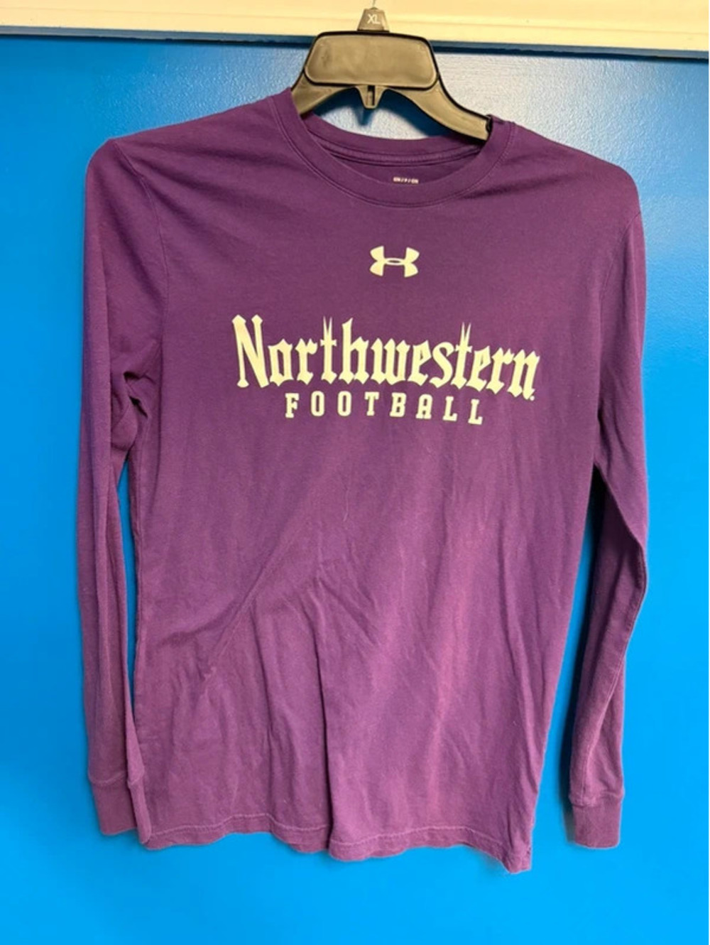 Northwestern Football Under Armour Long Sleeve Shirt Purple Mens Small
